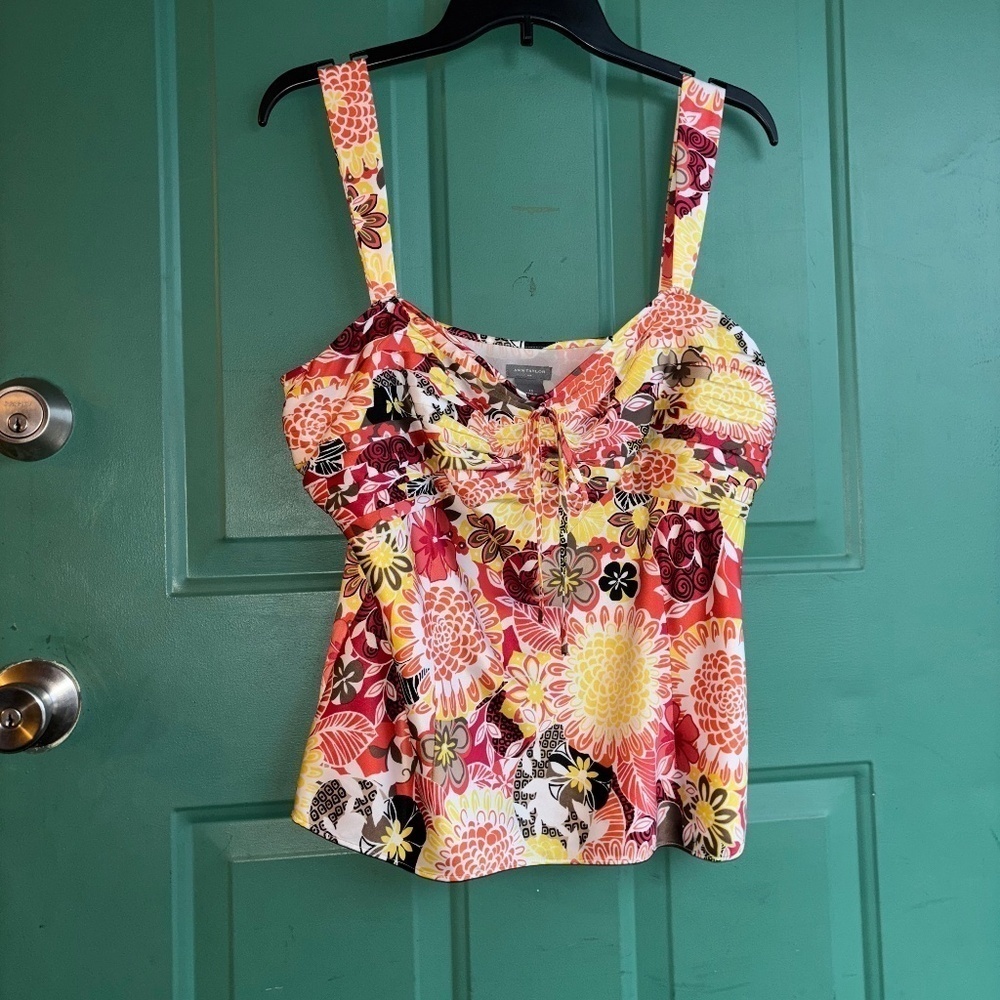 Ann Taylor Satin Fully Lined Floral Camisole Sz 12